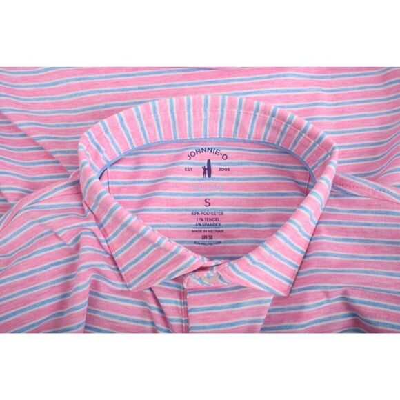 Johnnie-O Mens Polo Shirt Carlos Top shelf Size S Blue Pink Taffy Striped NWT - Picture 6 of 6
